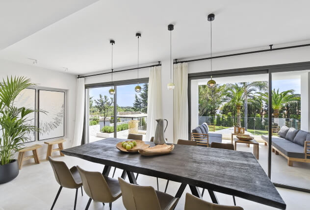 Dining room opening to garden terrace